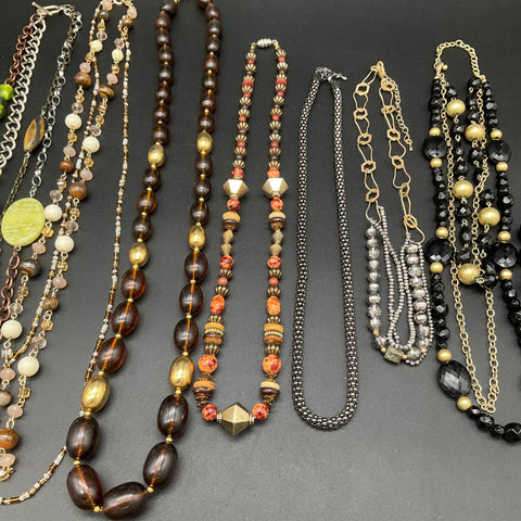 Vintage to Modern Costume Jewelry Lot 11 Necklaces Statement Beaded Boho 1.3lb