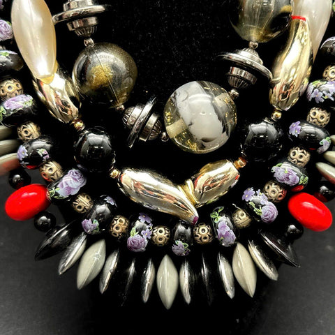 Vintage Style Costume Jewelry Lot 2 Chunky Multi-Strand Beaded Necklaces