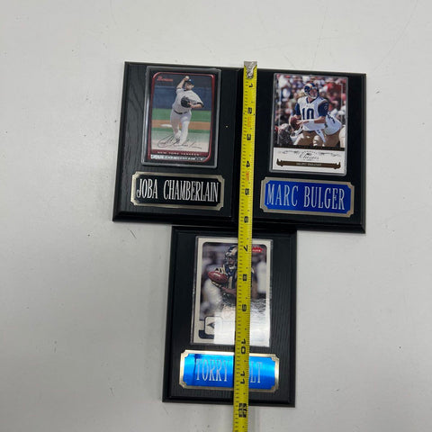 Torry Holt Marc Bulger Joba Chamberlain 3 Sports Card Plaque Lot NFL MLB Rams