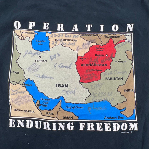 Anvil Vintage Y2K Operation Enduring Freedom Signed T-Shirt Black Graphic Map L