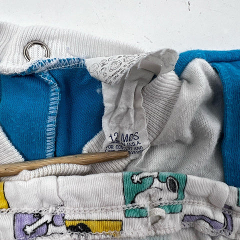Vintage 80s Peanuts Snoopy Kids Romper and Pants Set Swim Club USA Made Sz 12M