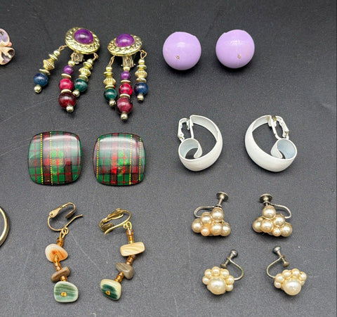Vintage Costume Clip On Earrings Lot of 28 Pairs Faux Pearl Enamel Rhinestone