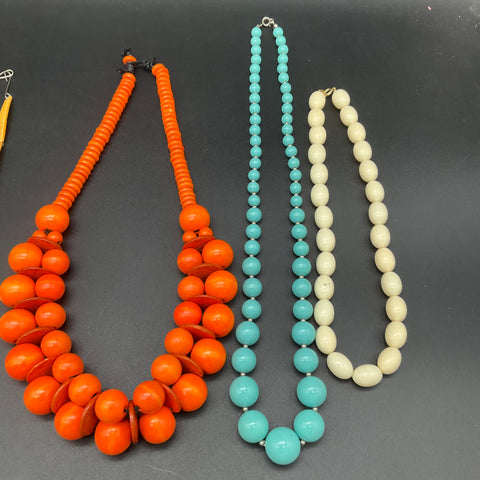 Vintage to Modern Boho Artisan Costume Jewelry Lot 8 Beaded Resin Wood Necklaces