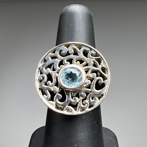 925 Sterling Silver Filigree Blue Gemstone Ring Size 6 9.33g