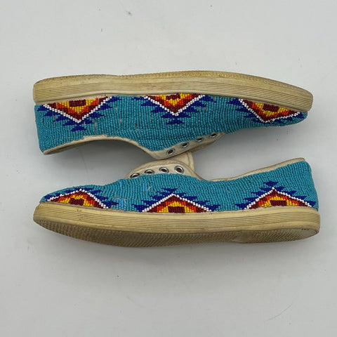 Vintage 70s Famolare Beaded Southwestern Geometric Low Top Shoes Size 8.5