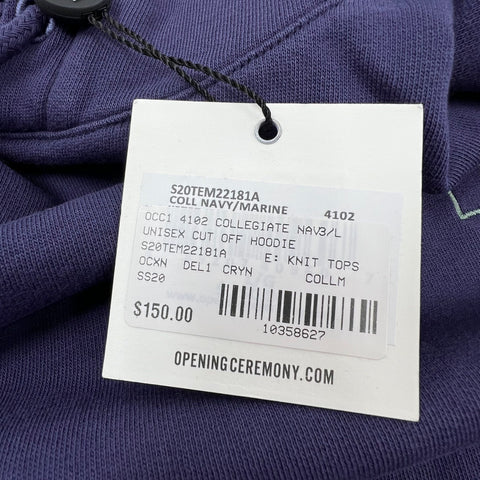 Opening Ceremony Navy NWT Collegiate Cut Off Sleeveless Hoodie Unisex Size L