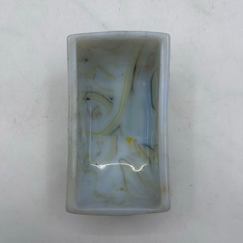 Vintage Slag Glass Planter Floral Lily Relief White Yellow Marbled 5 Inch