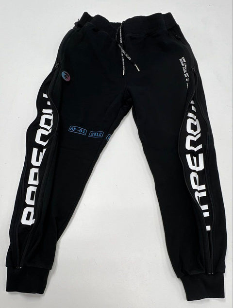 AAPE Men's Black Full Zip Side Graphic Streetwear Joggers Sweatpants Sz S