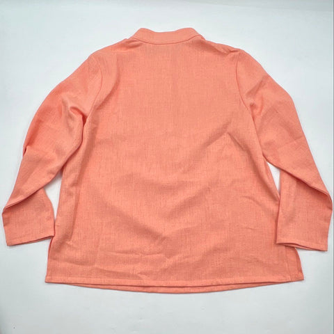 Mary G. Palm Beach Women's Peach Textured Henley Tunic Top Flower Buttons Sz M
