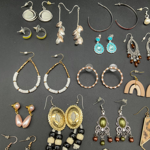 Vintage to Modern Costume Jewelry Lot 35+ Pairs Earrings Hoops Dangles Studs
