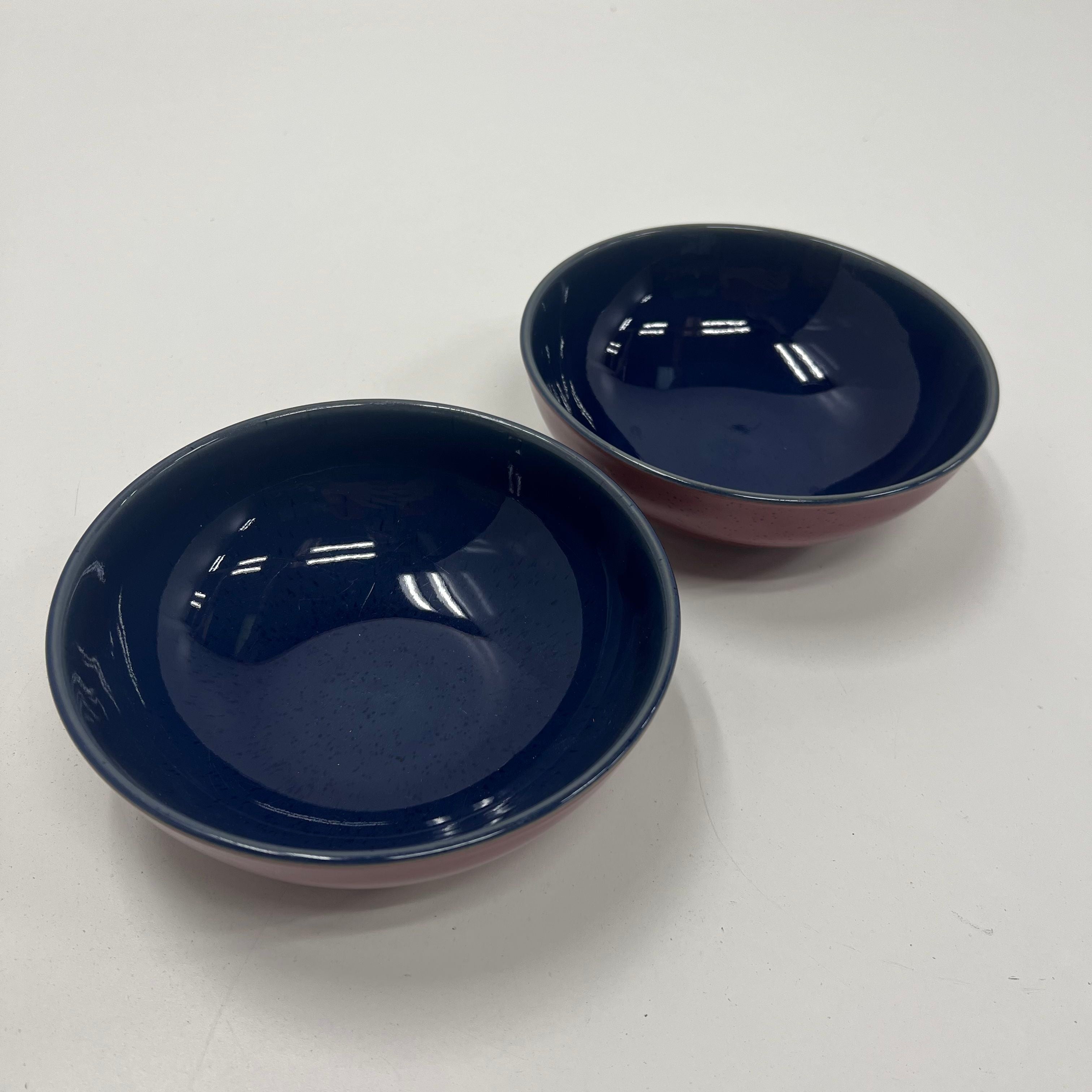 Denby Maroon Red Imperial Blue Stoneware Cereal Soup Bowls Lot of 2 England
