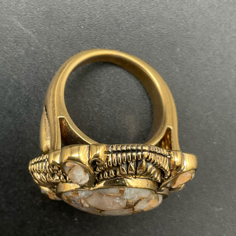 Barse Bronze Tone White Copper Turquoise Style Ornate Statement Ring Size 8