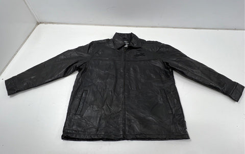 LeWorld Men's Black Patchwork Leather Jacket Zigzag Stitch Embroidered XXL