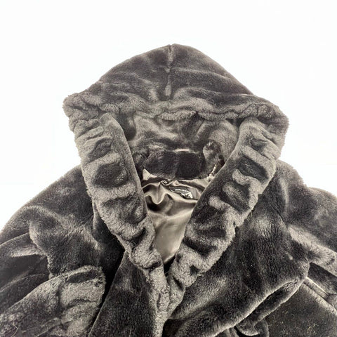 Jones New York Women's Black Faux Fur Hooded Long Coat Jacket Size S
