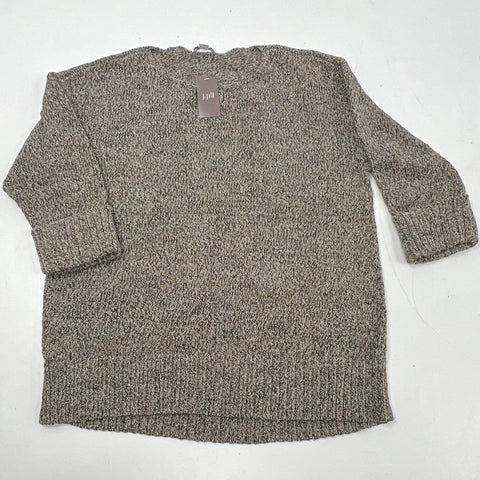 J. Jill Women's Mushroom Multi Cotton Blend Marled Knit Boxy Sweater Sz L NWT