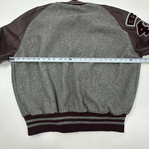 Vintage 90s DeLong Men's Varsity Letterman Jacket Grey Burgundy Spartans Sz XL