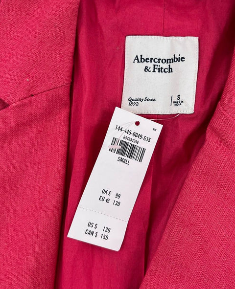 Abercrombie & Fitch Pink Single-Breasted Linen Blend Blazer Jacket Women's S NWT