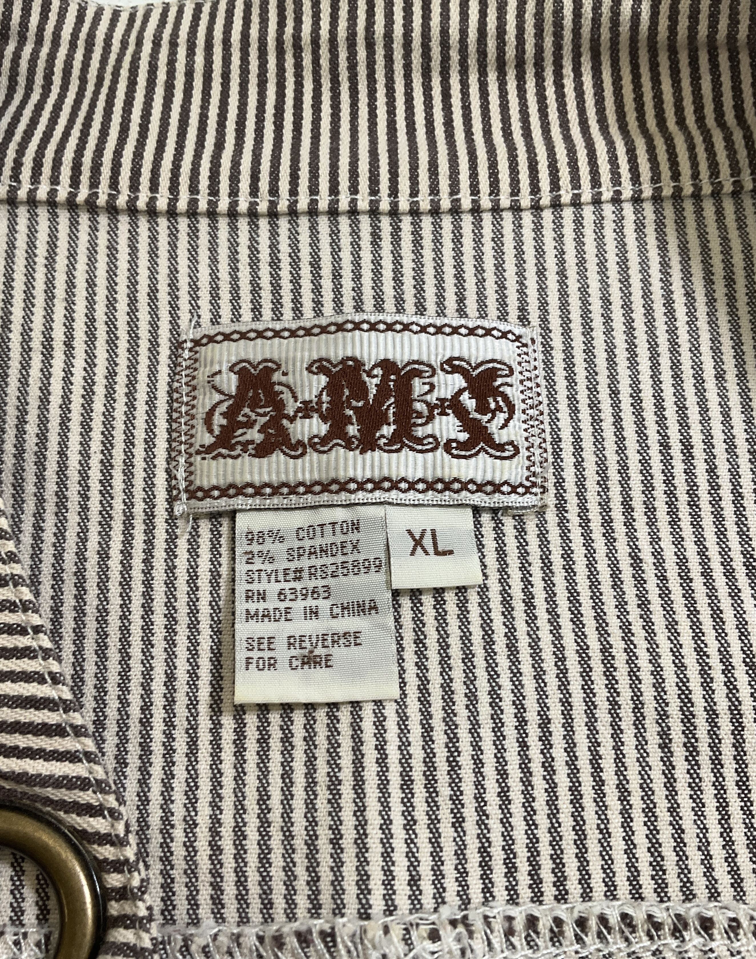 Vintage Y2K AMI Brown Striped Grommet Ribbon Moto Jacket Women's XL