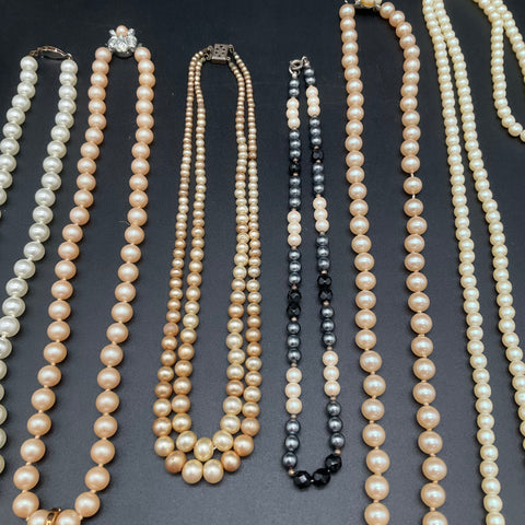 Vintage Faux Pearl Costume Jewelry Lot of 8 Beaded Necklaces Chokers
