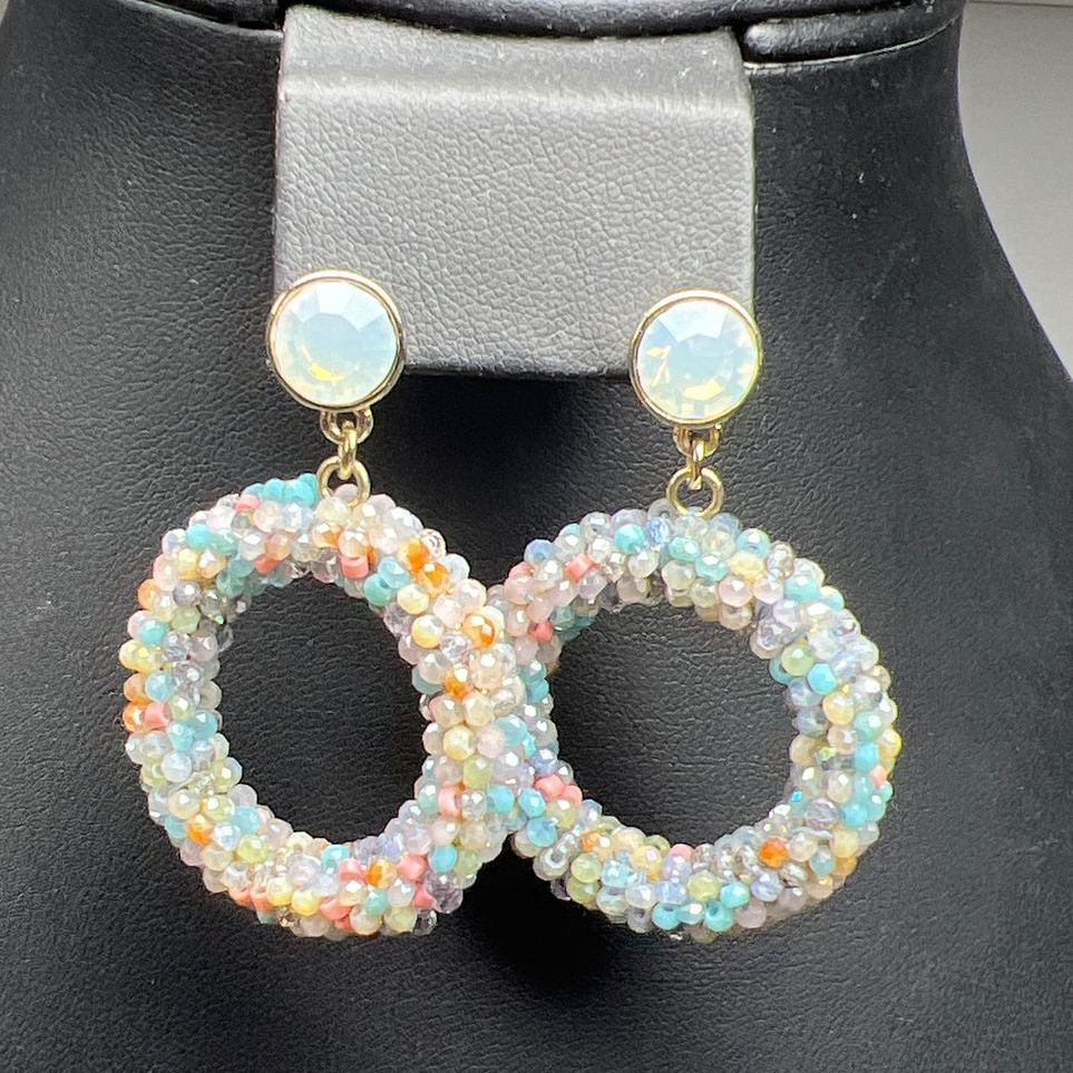 Loft Multicolor Beaded Dangling Hoop Earrings