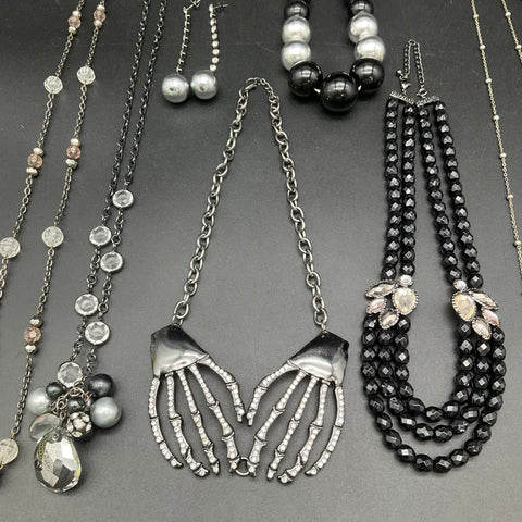 Vintage to Modern Costume Jewelry Lot 1 Lb Necklaces Owl Skeleton Hands