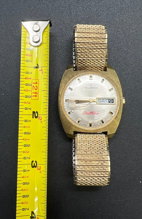 Vintage Helbros Electronic Day Date Wristwatch West Germany Cushion Case