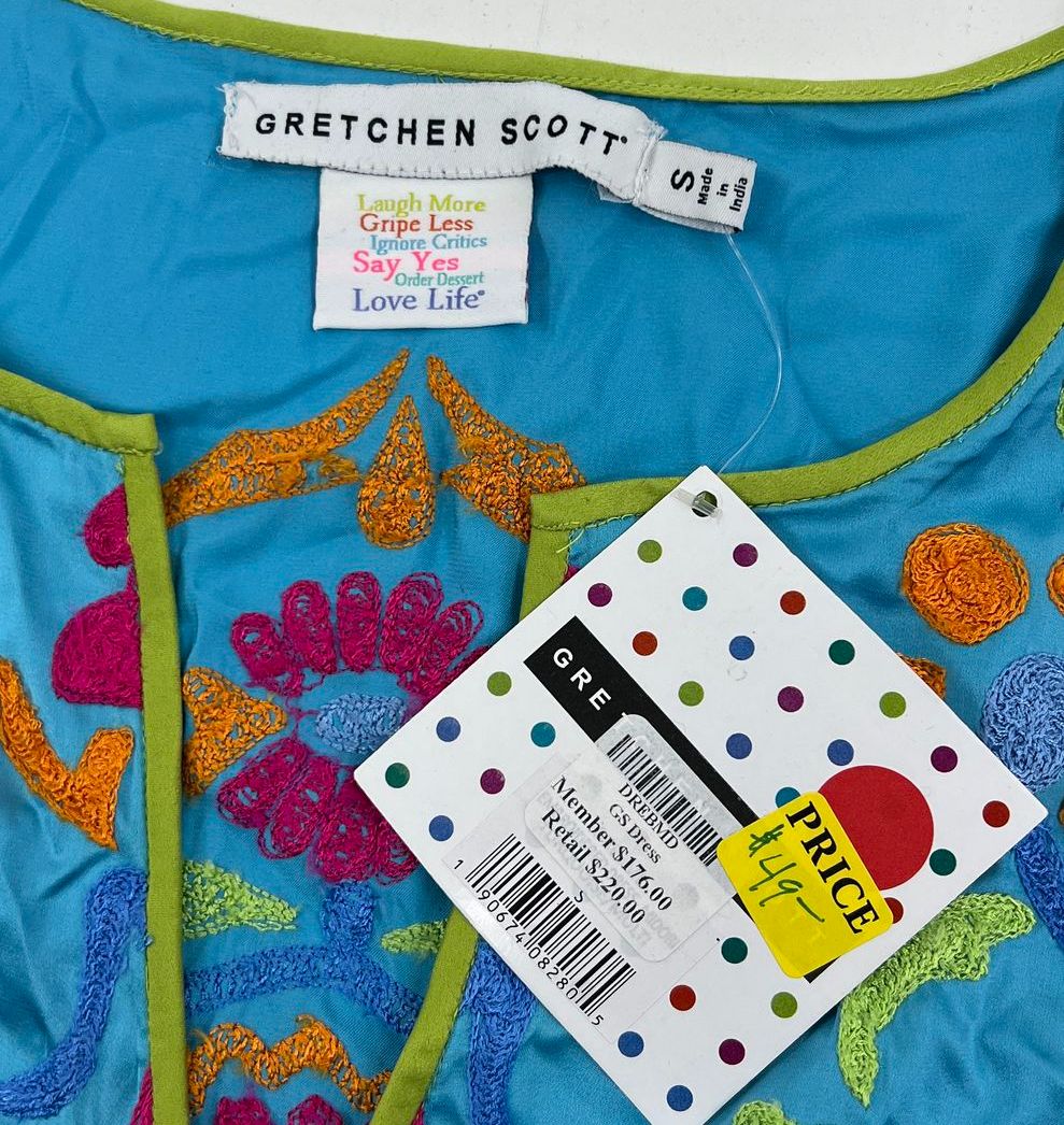 NWT Women's Gretchen Scott Blue Embroidered Polyester Side Zip Dress Size Small
