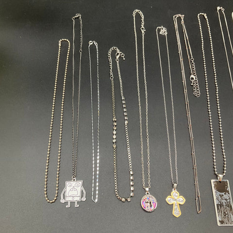 Modern Silver Tone Fashion Jewelry Lot of 15 Necklaces Pendants Spongebob Faith