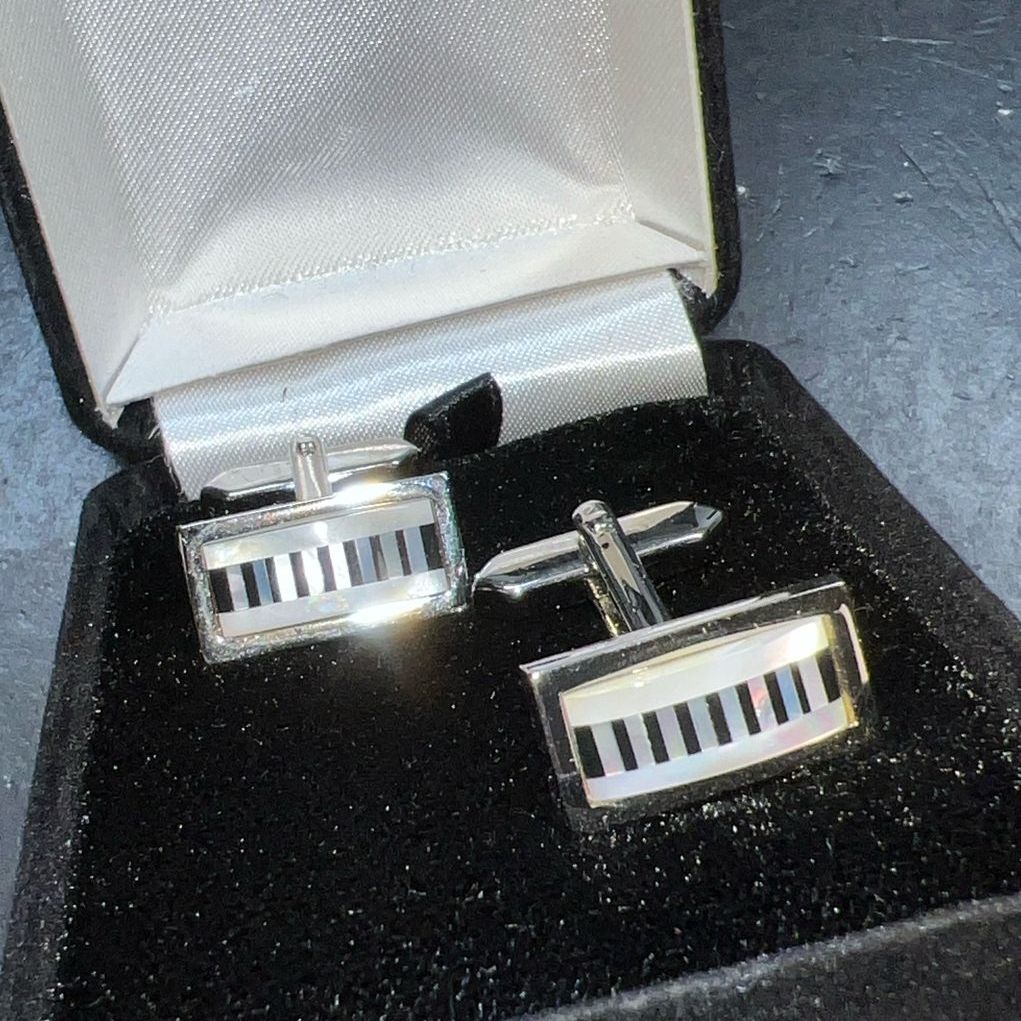 Mother Of Pearl Silver Tone Cufflinks IOB