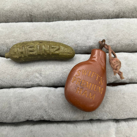 Vintage Heinz Pickle Pin and Swifts Premium Ham Charm Advertising Lot 2 Pieces