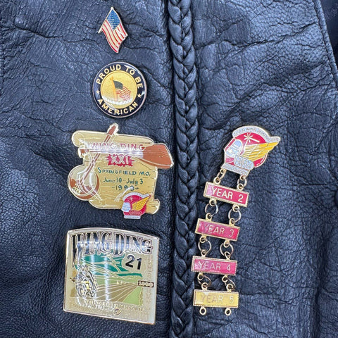 Vintage 90s Barney's Leather GWRRA Gold Wing Biker Vest Patches Sz XXL