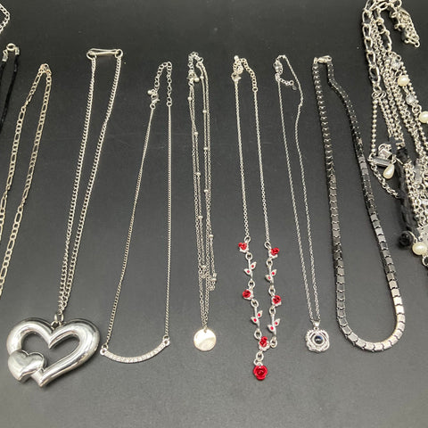 Vintage to Modern Mixed Costume Jewelry Necklace Lot 15pc Heart Rose Y2K Charms