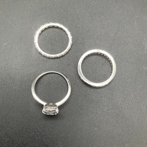 Primrose Fine Silver Plated Cubic Zirconia 3 Piece Ring Set Size 9 With Box