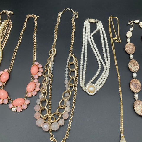 Fashion Costume Jewelry Lot of 6 Necklaces Statement Faux Pearl Jasper Stone