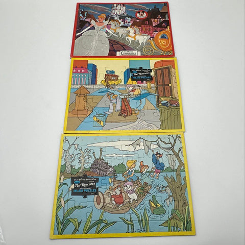 Vintage Disney Puzzle Lot Jaymar The Rescuers Cinderella Inlaid 3 Pieces