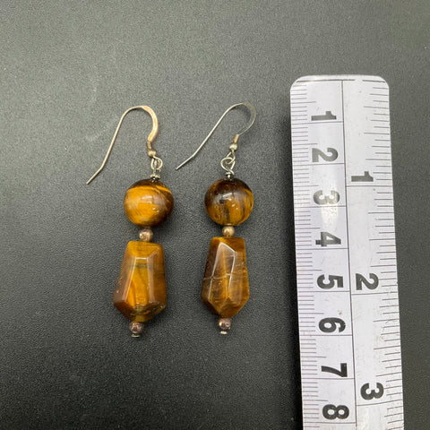 925 Sterling Silver Tiger's Eye Necklace & Dangle Earrings Set Vintage Style