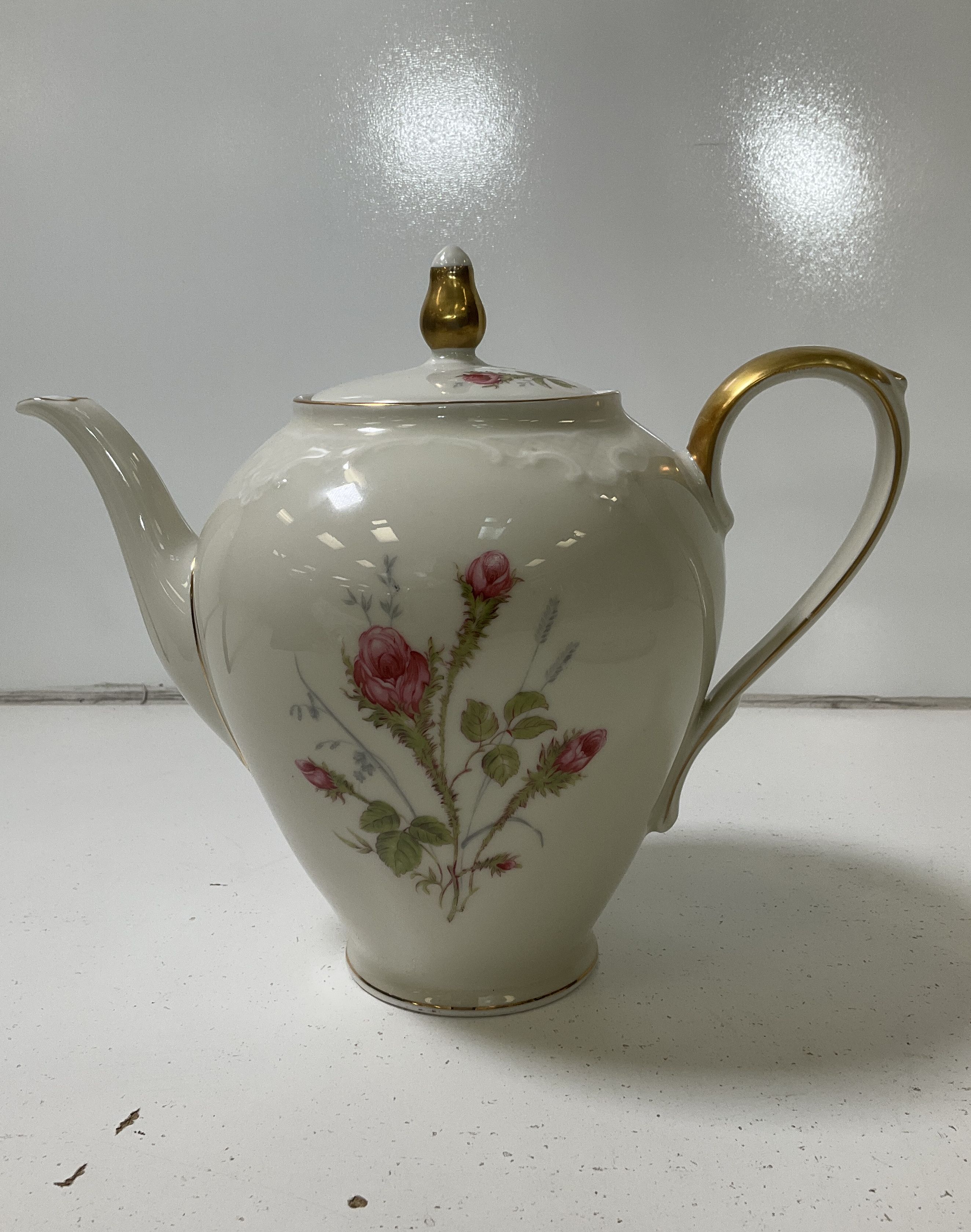 Vintage Winterling Bavaria Pink Rose Teapot & Serving Tray Set Gold Gilt Germany