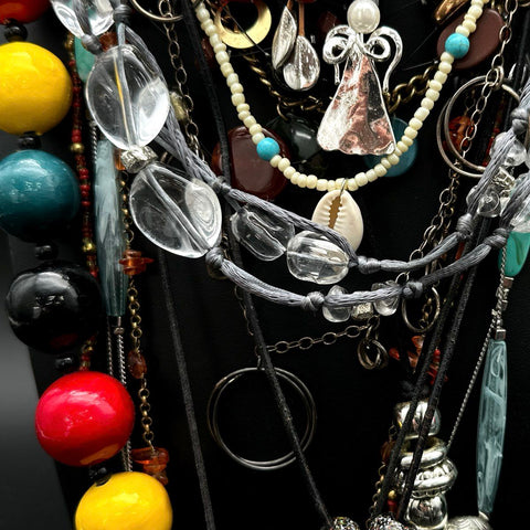 Mixed Costume Jewelry Lot Necklaces Beaded Shell Heart Angel Pendants
