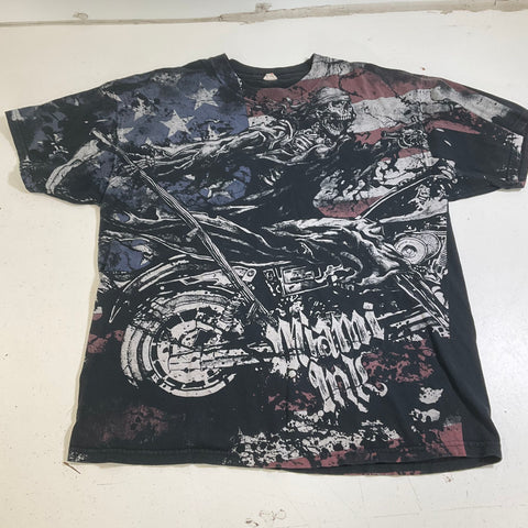 Vintage Y2K Miami Ink T-Shirt Biker Skeleton Motorcycle Graphic Tee Alstyle Tag