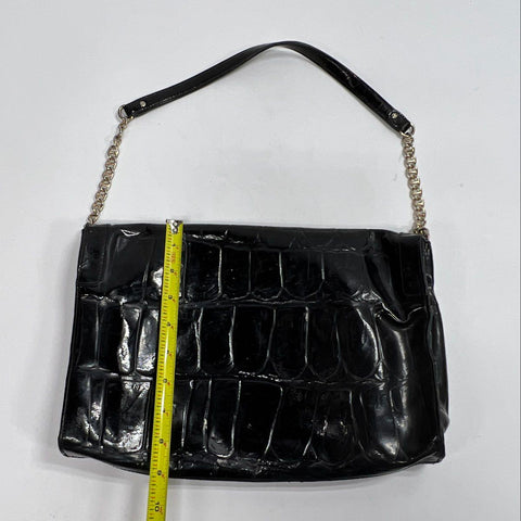 Kate Spade Black Croc Embossed Leather Large Flap Shoulder Bag Silver Hardware