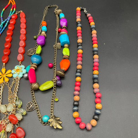 Boho Eclectic Multi-Strand Colorful Beaded Necklaces Jewelry Lot of 5
