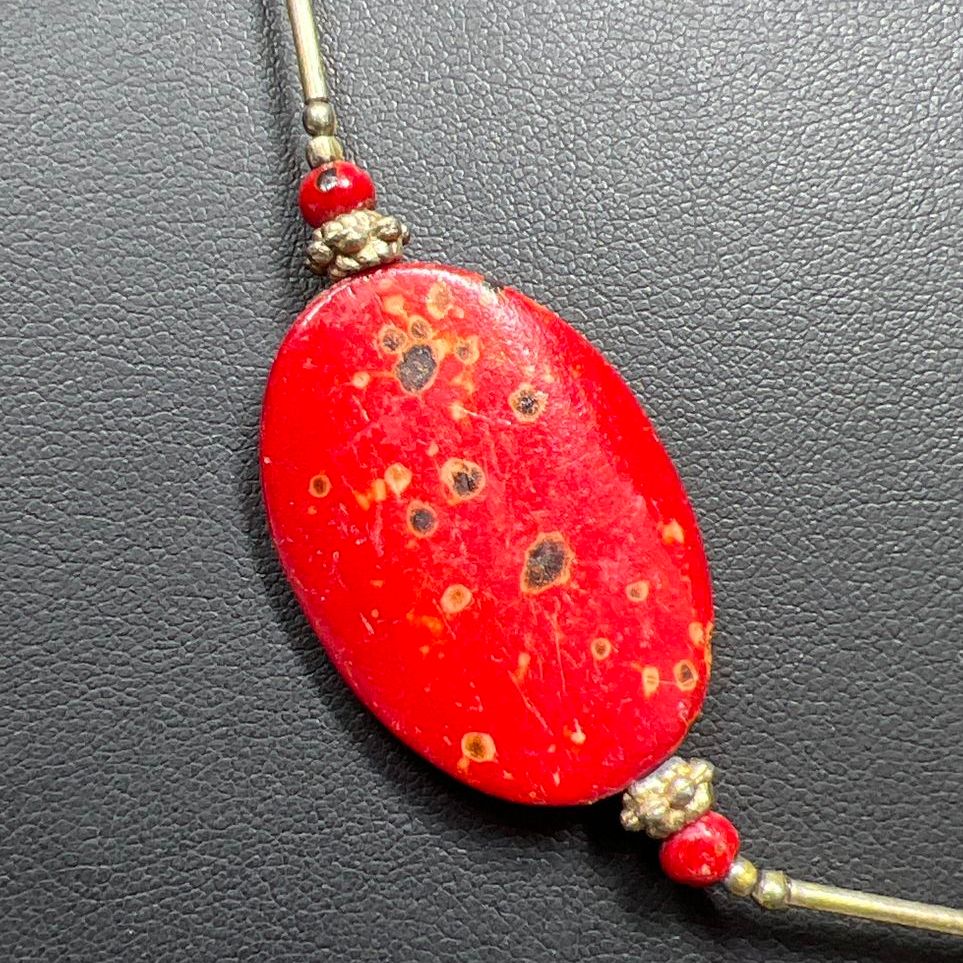 Oval Red Coral Beaded Necklace