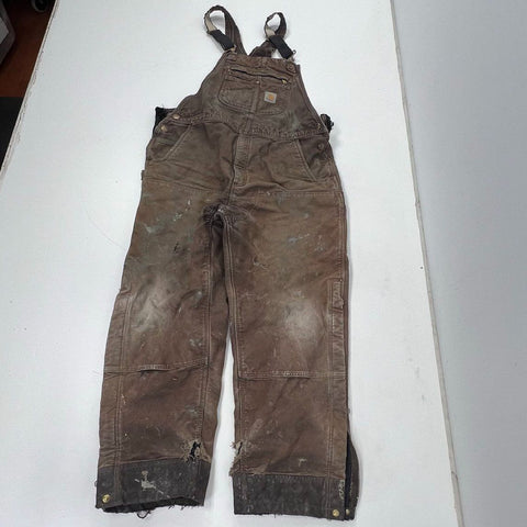 Carhartt Men's Brown Distressed Duck Canvas Insulated Bib Overalls Workwear XL