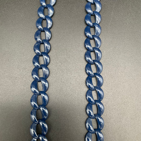 Vintage Napier Blue Enamel Link Necklace Gold Tone Chunky Curb Chain 24"