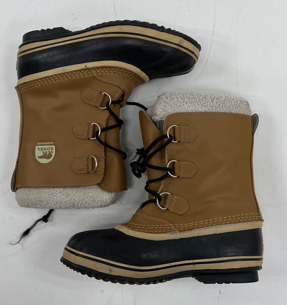 Sorel Youth 1964 Pac Strap Waterproof Winter Snow Boots Tan Black Womens Size 7