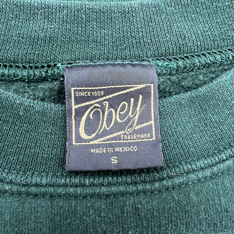 Obey Men's Green Graphic Crewneck Sweatshirt Streetwear Tapestry Logo Size S