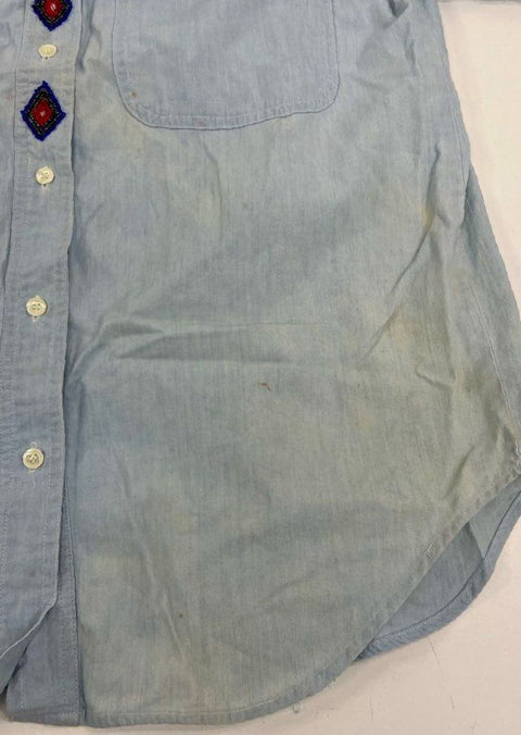 Vintage 90s The Shirt Inc Beaded Southwestern Aztec Chambray Shirt Sz M