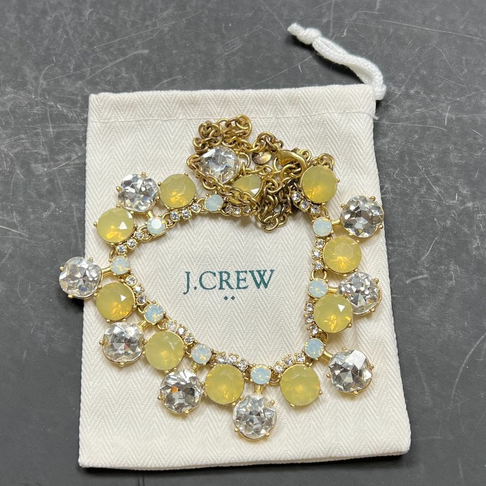 J. Crew Yellow Rhinestone Statement Necklace with Pouch