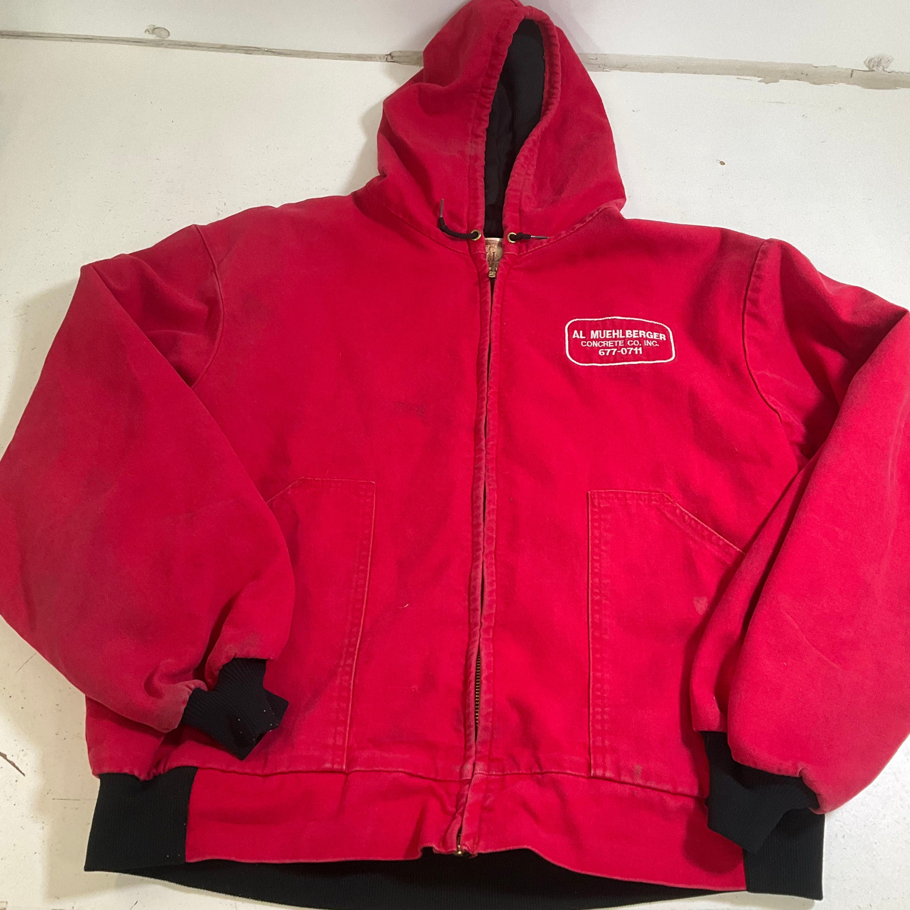 Vintage 80s Pella Red Hooded Thermal Lined Work Jacket Men's XL USA Made