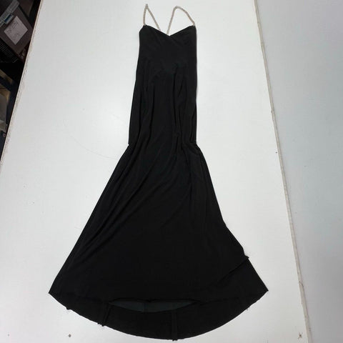 Vintage Y2K Cache Women's Black Rhinestone Open Back Formal Gown Dress Sz 10